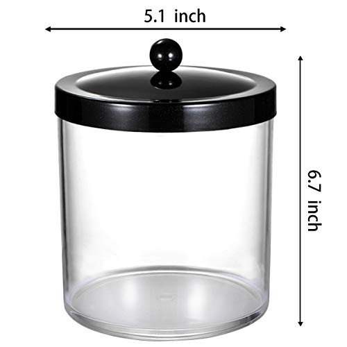 Premium Quality Apothecary Jar - 50 Ounce Large Clear Plastic Storage Container Jar with Rust Proof Stainless Steel Lid, Bathroom Vanity Countertop Storage Organizer Canister (Black)