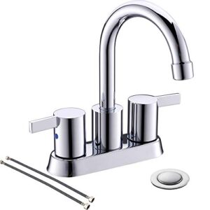 4 inch 2 handle centerset chrome lead-free bathroom faucet, swivel spout with copper pop up drain and 2 water supply lines, bf015-1-c