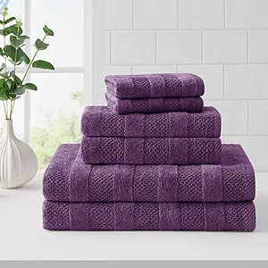 CANNON Shear Bliss Quick Dry 100% Cotton Hand Towels (16" L x 26" W), Slim Lightweight Design, Textured Dual Weave, Low Lint Absorbent (2 Pack, Plum)…