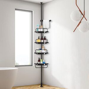 AVERYSHOP Rustproof Standing Shower Caddy Corner, Corner Shower Caddy for Bathroom and Bathtub，4-Tier Adjustable Shower Shelves, Shower Organizer Corner, 40-130 Inches, Black