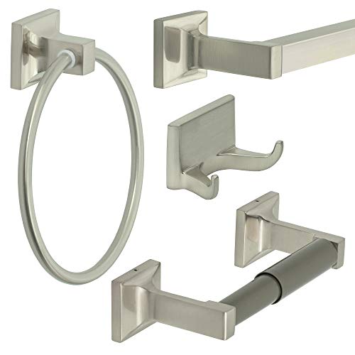 Bennington Redwood Series 4 Piece Bath Hardware Bathroom Accessory Set, Brushed Nickel