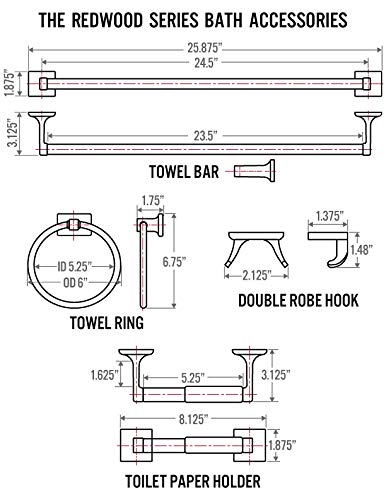 Bennington Redwood Series 4 Piece Bath Hardware Bathroom Accessory Set, Brushed Nickel