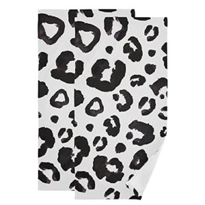 leopard print cheetah black white towels set of 2 hand towel absorbent face towel soft dish towels for gym bath kitchen decor 28x14 inches