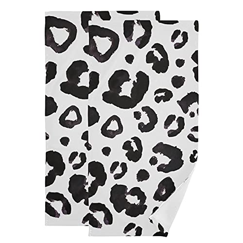 Leopard Print Cheetah Black White Towels Set of 2 Hand Towel Absorbent Face Towel Soft Dish Towels for Gym Bath Kitchen Decor 28x14 Inches