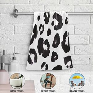 Leopard Print Cheetah Black White Towels Set of 2 Hand Towel Absorbent Face Towel Soft Dish Towels for Gym Bath Kitchen Decor 28x14 Inches