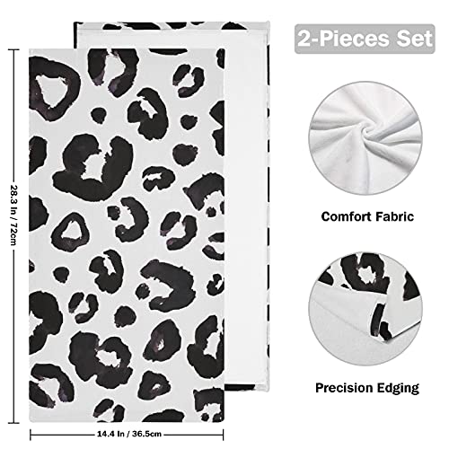 Leopard Print Cheetah Black White Towels Set of 2 Hand Towel Absorbent Face Towel Soft Dish Towels for Gym Bath Kitchen Decor 28x14 Inches