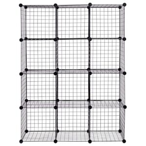 happygrill 12-cube metal wire storage cubes, free standing modular shelving grids, customizable metal rack bookcase diy storage organizer (42" x 14" x 56"(l x w x h))
