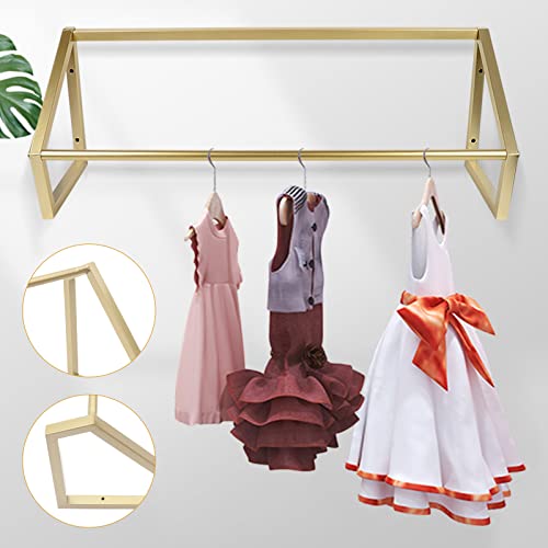 Wall-Mounted Garment Rack ,Modern Simple Clothing Store Heavy Metal Display Stand Garment Bar,Clothes Rail,Bathroom Hanging Towel Rack,Multi-purpose Hanging Rod for Closet Storage (Gold Square Tube,39.4"L)