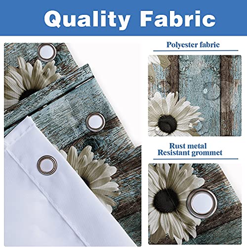 AAtter Rustic Teal Flower Shower Curtain Set Farmhouse Barn Door Flower Polyester Fabric Curtain with Non-Slip Rug, Toilet Lid Cover and Bath Mat for Bathroom Set 4 Pcs (W60''xH72'') 12 Hooks Included