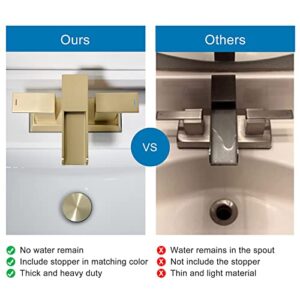 TONNY Gold Bathroom Faucet, Waterfall Bathroom Sink Faucet, 4-Inch Centerset Bathroom Faucets for Sink 3 Hole with Pop Up Drain and Water Supply Line, Brushed Gold