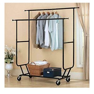 rackaphile collapsible adjustable double rail rolling clothing garment drying rack, chrome finish