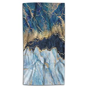wondertify blue marble hand towel painted artificial marbled surface hand towels for bathroom, hand & face washcloths 15x30 inches gold foil and glitter marbling wavy