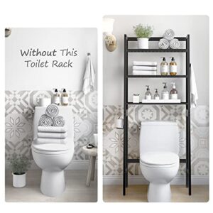 MallKing Over The Toilet Storage, Wooden 3-Tier Over-The-Toilet Rack Bathroom Space Saver Organizer, Freestanding Above Toilet with Toilet Paper Holder and Hooks (Black)