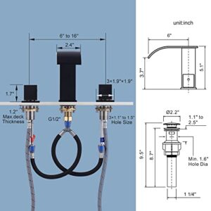 Matte Black Waterfall Bathroom Faucet - 8 Inch Widespread Bathroom Faucets for Sinks 3 Hole, Modern 2 Handles Bathroom Sink Faucet with Pon Up Drain and cUPC Supply Lines