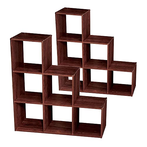 ClosetMaid 3 Tier Free Standing Wooden Cubical Organizer with 6 Cubes Slotted Design for Added House Storage, Dark Cherry (2 Pack)