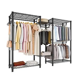 fancihabor clothes rack, heavy duty clothing racks for hanging clothes, freestanding & l-shaped closet free switching (diameter 0.75 inch, black)
