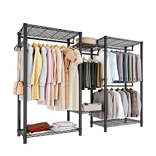 Fancihabor Clothes Rack, Heavy Duty Clothing Racks for Hanging Clothes, Freestanding & L-shaped Closet Free Switching (Diameter 0.75 inch, Black)