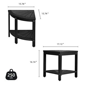 DWVO Poly Lumber Shower Bench 18" Shower Stool Corner Bench with Storage Shelf, Wood Texture Corner Seat for Bathroom, Spa, Corner Shower Stool for Bathroom Living Room (Black)