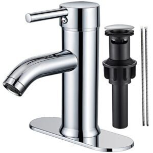 bathroom sink faucet single hole single handle bathroom faucet commercial fashion modern vanity chrome plated rv bathroom faucet with pop-up drain plug suitable for 1 hole or 3 hole mounting nictie