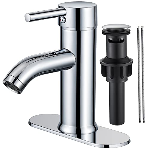 Bathroom Sink Faucet Single Hole Single Handle Bathroom Faucet Commercial Fashion Modern Vanity Chrome Plated RV Bathroom Faucet with pop-up Drain Plug Suitable for 1 Hole or 3 Hole mounting NICTIE