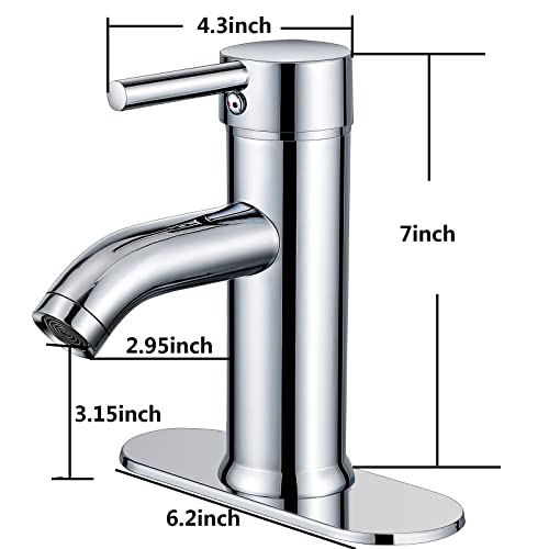 Bathroom Sink Faucet Single Hole Single Handle Bathroom Faucet Commercial Fashion Modern Vanity Chrome Plated RV Bathroom Faucet with pop-up Drain Plug Suitable for 1 Hole or 3 Hole mounting NICTIE