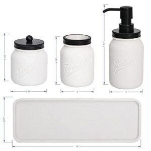 Bathroom Accessory Set,Mason Jar Bathroom Accessory Set, 4 Pcs Bathroom Accessory Set, White Quartz Sand, Include Lotion Dispenser &Tumbler& Cotton Jar&Tray