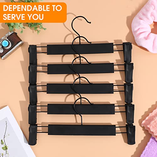 50 Pieces Pants Hangers with Clips Plastic Clothes Hanger Black Skirt Hangers Jean Hangers with 360 Rotatable Hook and 2 Adjustable Anti Rust Clips Trouser Hangers for Closet