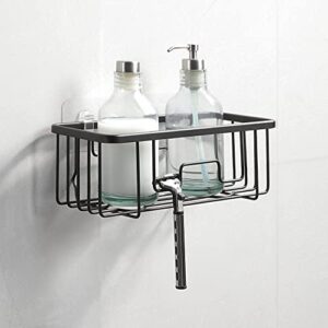 sunnypoint rustproof aluminum wall mount shower caddy basket shelf; adhesive pad included (black)