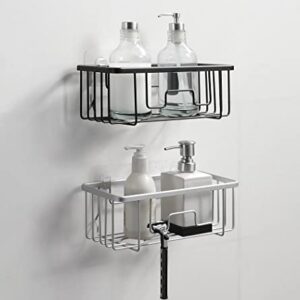 SunnyPoint RustProof Aluminum Wall Mount Shower Caddy Basket Shelf; Adhesive Pad Included (BLACK)