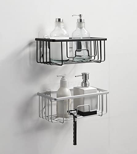 SunnyPoint RustProof Aluminum Wall Mount Shower Caddy Basket Shelf; Adhesive Pad Included (BLACK)