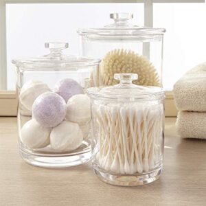 STORi 3-Pack Premium Quality Qtip and Cotton Ball Holders | 15-oz, 30-oz, and 60-oz Clear Plastic Apothecary Jars with Lids | Perfect Containers for Bathroom and Vanity | Set of 3