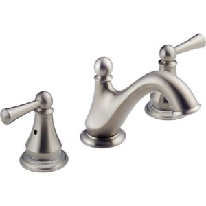 delta faucet haywood widespread bathroom faucet brushed nickel, bathroom faucet 3 hole, bathroom sink faucet, drain assembly, stainless 35999lf-ss