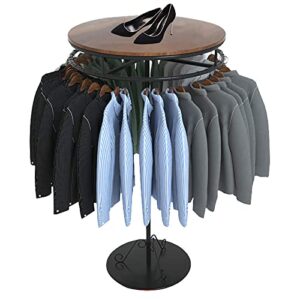 qqxx round clothing rack,walnut wood clothes rack,rotating clothes display rack circle,clothing garment rack with topper,freestanding clothes racks coat rack for hanging clothes clothing store use