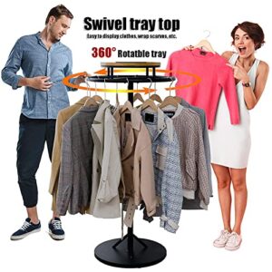 QQXX Round Clothing Rack,Walnut Wood Clothes Rack,Rotating Clothes Display Rack Circle,Clothing Garment Rack with Topper,freestanding Clothes Racks Coat Rack for Hanging Clothes Clothing Store Use