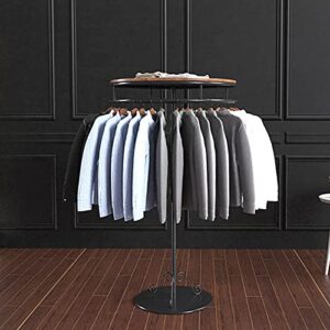 QQXX Round Clothing Rack,Walnut Wood Clothes Rack,Rotating Clothes Display Rack Circle,Clothing Garment Rack with Topper,freestanding Clothes Racks Coat Rack for Hanging Clothes Clothing Store Use