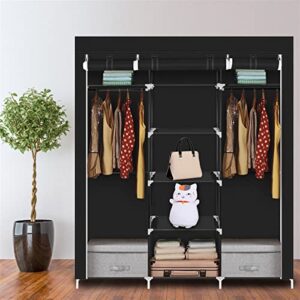goodsilo 69 inch tall portable wardrobe closet clothes organizer clothing storage with 2 side hanging rod and 12 storage shelves and non-woven fabric cover for bedroom, home, apartment, dorm black