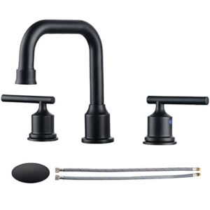 wowow two handles widespread 8 inch bathroom faucet black 3 pieces basin faucets 360 degree swivel spout lavatory sink faucet