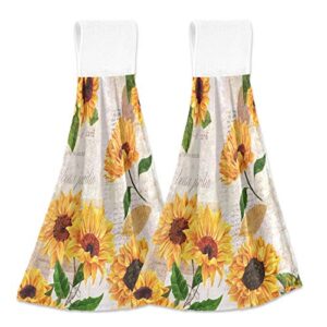 spring vintage sunflowers hanging kitchen towel 2 pack summer retro floral soft coral velvet decorative hand towels with loop for bathroom powder room dish tie towel absorbent tea towels