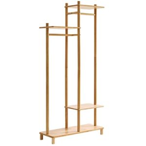 free standing garment rack with top shelf and shoe clothing storage organizer shelves wardrobe closet organizer 100% natura rubber wood garment coat hanging heavy duty rack for entryway bed room