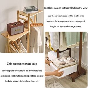 Free Standing Garment Rack with top Shelf and Shoe Clothing Storage Organizer Shelves Wardrobe Closet Organizer 100% natura rubber wood Garment Coat Hanging Heavy Duty Rack for Entryway Bed Room