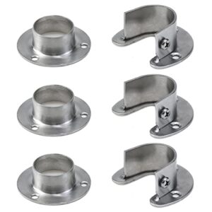 tighall 6pcs heavy duty stainless steel closet pole sockets rod end support flange rod holder set wall mount pipe bracket with screws for closet wardrobe shower curtain rod (fit 25mm / 1", silver)