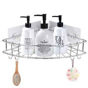 gemitto corner shower caddy, sus304 stainless steel self-adhesive bathroom organizer rack with 3 stickers+2 hooks, no drilling for shampoo conditioner kitchen spice storage (silver)