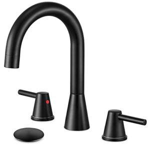 yardmonet black bathroom faucet, bathroom faucets for sink 3 hole modern widespread 8 inch faucet for bathroom sink with pop up drain 2 handle 3-hole bathroom sink faucet matte black
