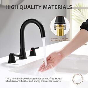 YardMonet Black Bathroom Faucet, Bathroom Faucets for Sink 3 Hole Modern Widespread 8 Inch Faucet for Bathroom Sink with Pop Up Drain 2 Handle 3-Hole Bathroom Sink Faucet Matte Black