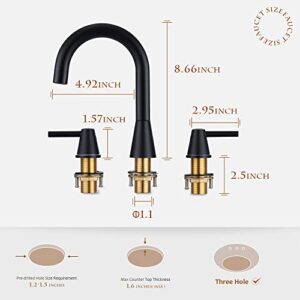 YardMonet Black Bathroom Faucet, Bathroom Faucets for Sink 3 Hole Modern Widespread 8 Inch Faucet for Bathroom Sink with Pop Up Drain 2 Handle 3-Hole Bathroom Sink Faucet Matte Black