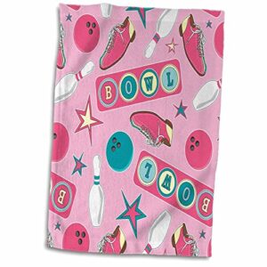 3d rose retro bowling print pink twl_172146_1 towel, 15" x 22", white