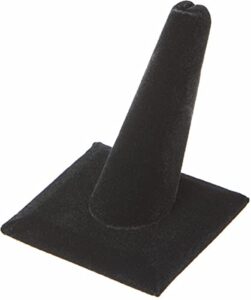 plymor black velvet ring finger display, single on square base, 2.125" w x 2.125" d x 2.375" h