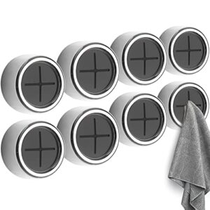 eiqer 8 pack kitchen towel holder, self adhesive wall dish towel hook, round wall mount towel holder for bathroom, kitchen and home, wall, cabinet, garage, no drilling required