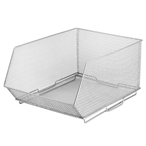 Mesh Stacking Bin Silver (Sold As 1 Bin) Storage Containers Great for Food, Crafts, Cleaning or Pantry Items 1613 (Large 15x11x8)