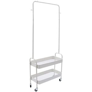 yiyibyus clothes rack clothing rack with 2 tier metal basket, garment rack rolling storage cart clothes organizer coat rack storage stand on wheels, for home bedroom laundry (white)